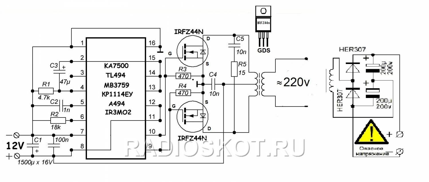 ПРЕОБРАЗОВАТЕЛЬ 12-220 НА TL494